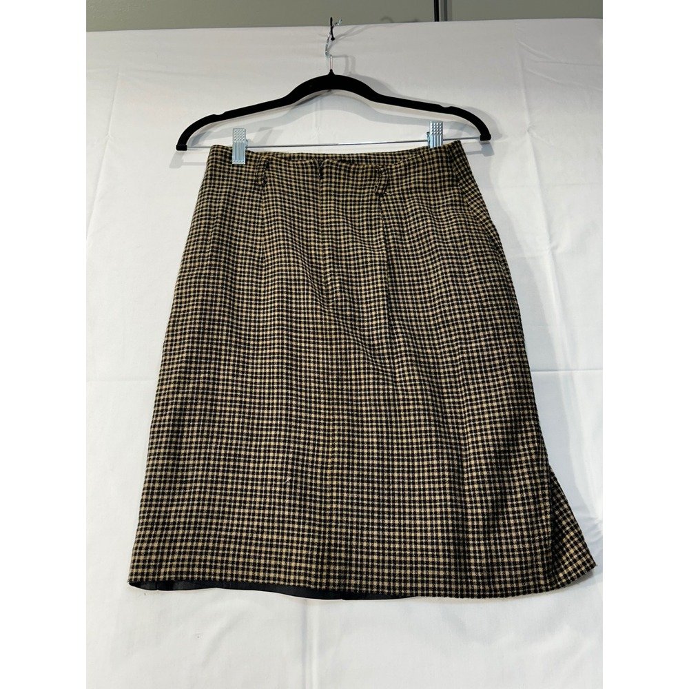 Vintage JH Collectibles Tan Black Check Pencil Skirt Size 6 Made in USA Rayon
